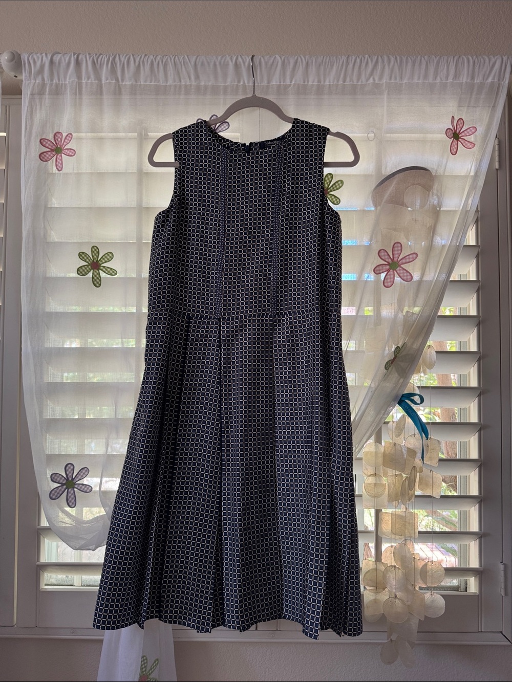 S max mara silk Sleeveless Geometric A-Line Dress in Navy and White Sz 2